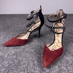 Sam Edelman Darla Studded Ankle Strap Stiletto Heels Burgundy Black Suede 6.5M